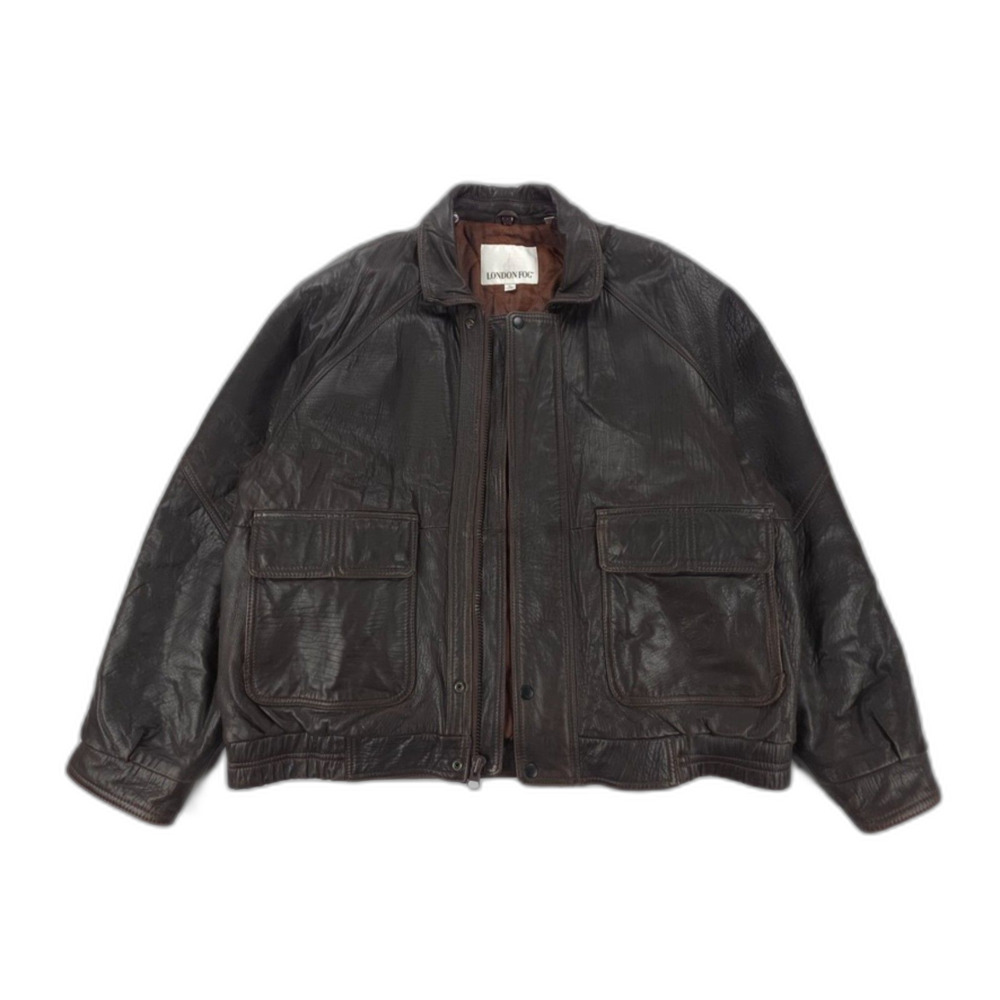 LONDON FOG 100% Leather Bomber Flight Jacket Minimal Quiet Luxury 90s Y2k Biker